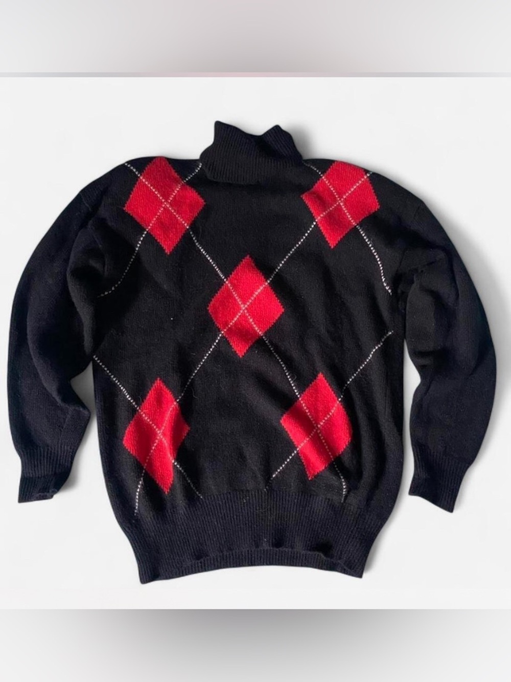 Vintage Rafaella Angora Lambswool Argyle Turtleneck Sweater Small Black Red